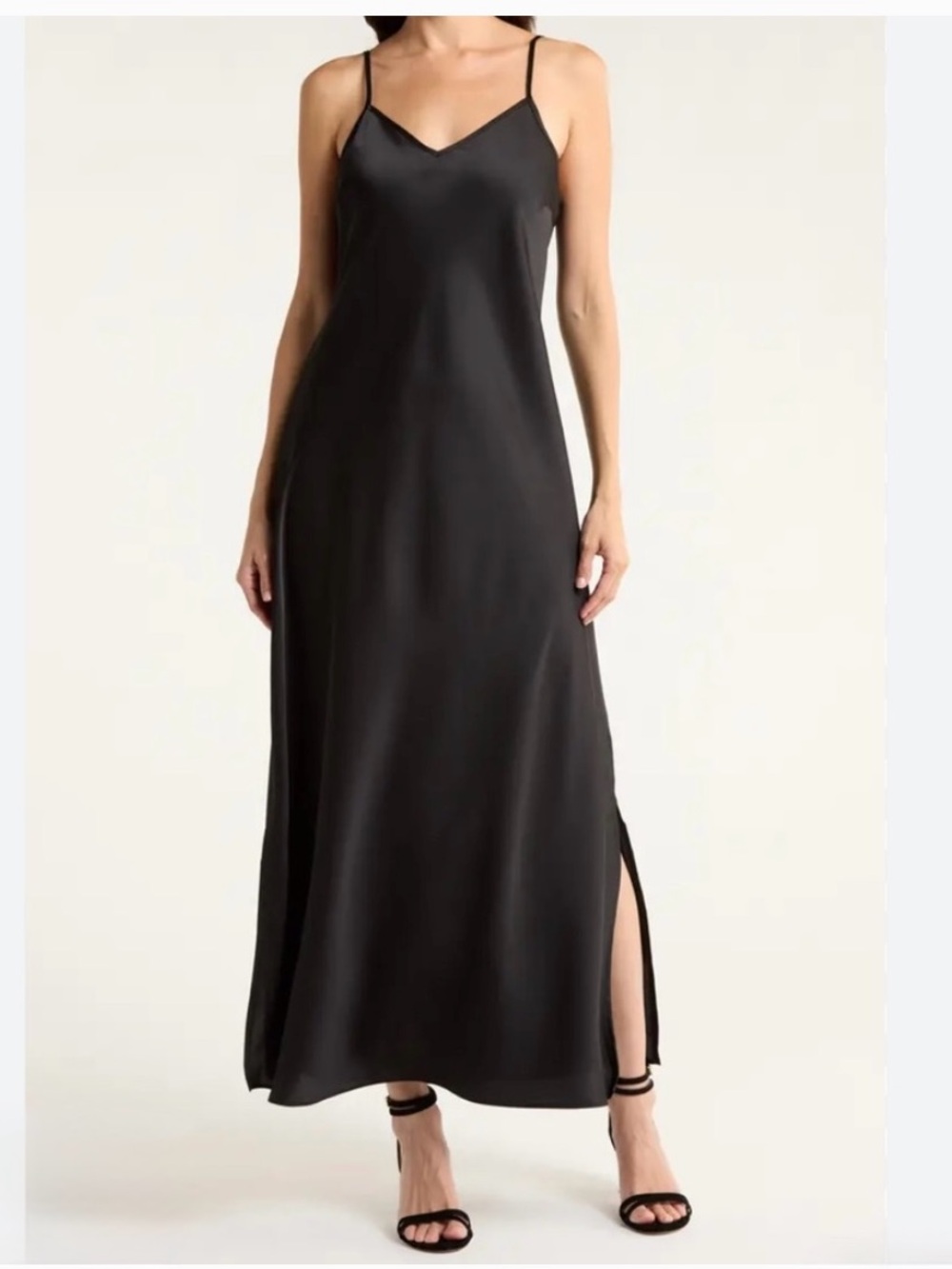 HALOGEN Black Slip Dress with Delicate Straps Sleek Black Satin Slip Dress Sz XL